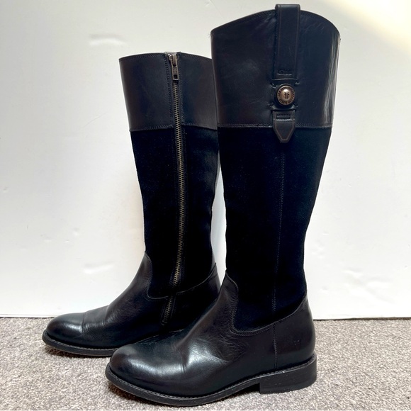 Frye Jayden Button Tall Black Leather/Suede Boots size 6.5B in EUC - Picture 2 of 16